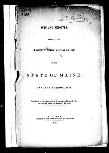 Cover for Acts and resolves passed by the twenty-first legislature of the state of Maine, January session, 1841