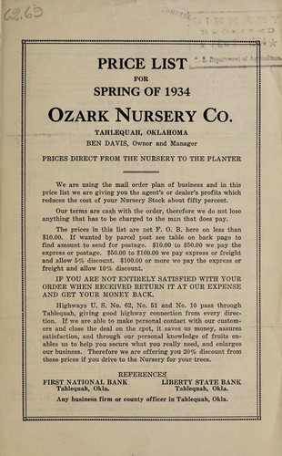 Cover for Price list for spring of 1934