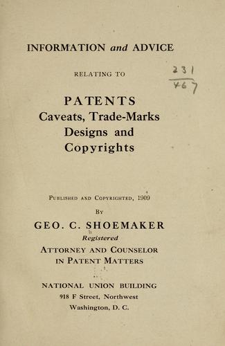 Cover for Information and advice relating to patents ...