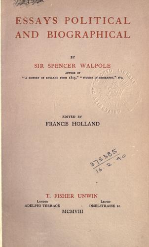 Cover for Essays political and biographical