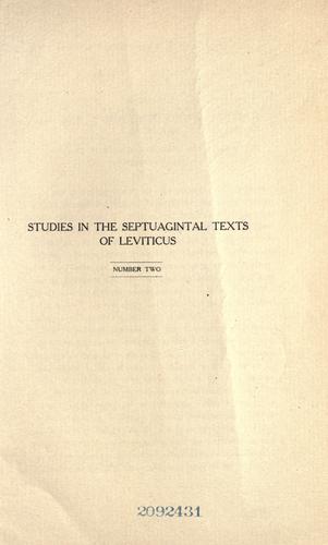 Cover for Studies in the Septuagintal texts of Leviticus.