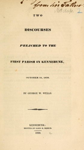 Cover for Two discourses preached to the First Parish in Kennebunk, October 21, 1838