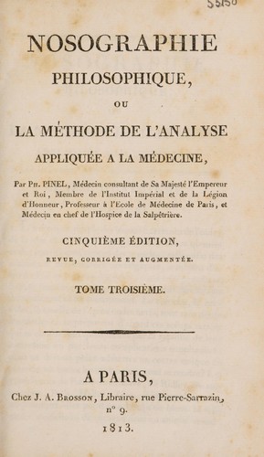 Cover for Nosographie philosophique, ou la méthode de l'anaylse appliquée a la médecine