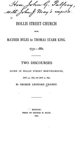 Cover for Hollis Street Church from Mather Byles to Thomas Starr King : 1732-1861: Two Discourses Given in ...