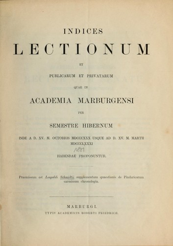 Cover for Supplementum quaestionis de Pindaricorum carminum chronologia