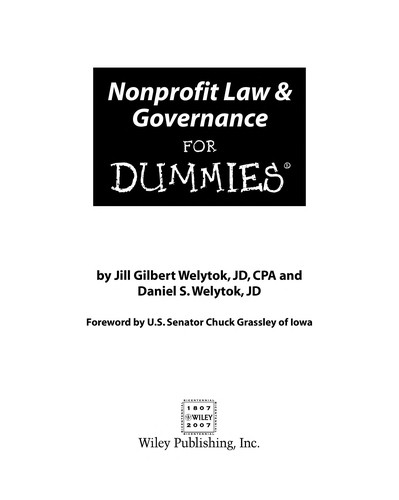 Cover for Nonprofit law & governance for dummies