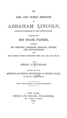 Cover for The life and public services of Abraham Lincoln 