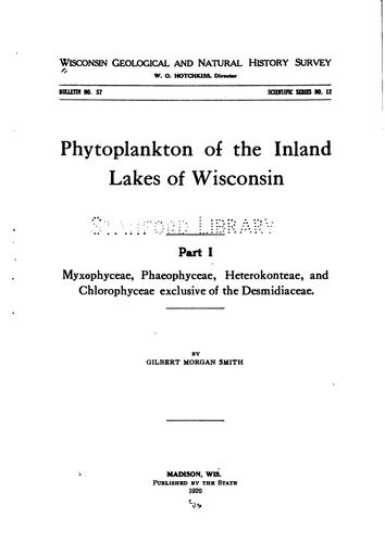 Cover for Phytoplankton of the Inland Lakes of Wisconsin ...: By Gilbert Morgan Smith