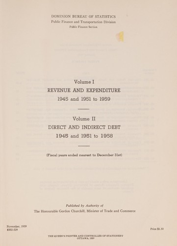 Cover for Comparative statistics of public finance, 1945 and 1951 to 1959 (fiscal years ended nearest to December 31st)
