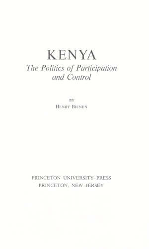 Cover for Kenya: the politics of participation and control.
