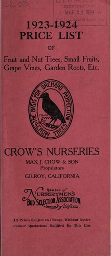 Cover for 1923-1924 price list of fruit, and nut trees, small fruits, grape vines, garden roots, etc