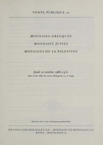 Cover for Monnaies grecques, monnaies juives, monnaies de la Palestine
