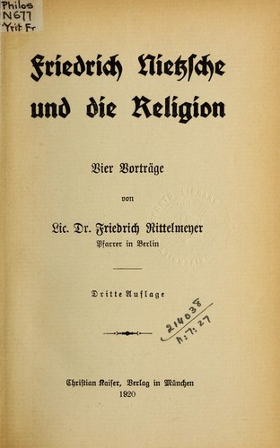 Cover for Friedrich Nietzsche und die Religion