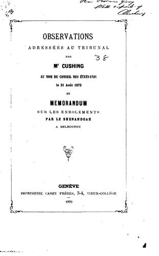Cover for Observations adressées au Tribunal
