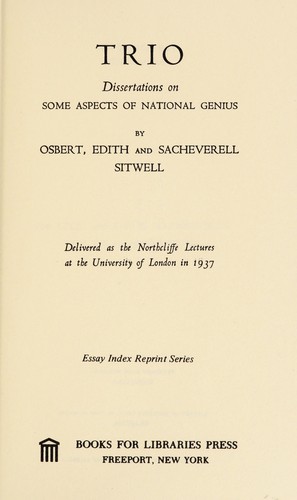 Cover for Trio; dissertations on some aspects of national genius