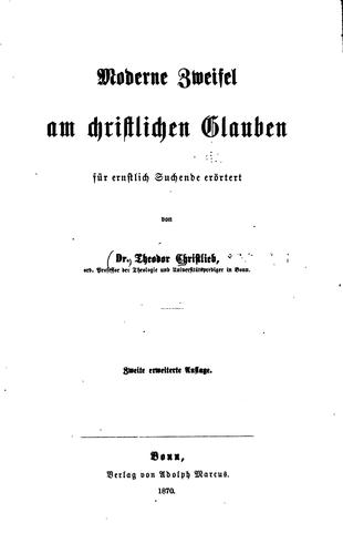 Cover for Moderne Zweifel am christlichen Glauben für ernstlich Suchende erörtert