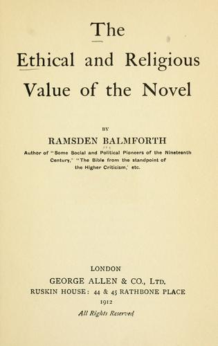 Cover for The ethical and religious value of the novel.