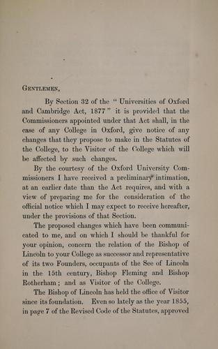 Cover for letter to the members of Lincoln College, Oxford