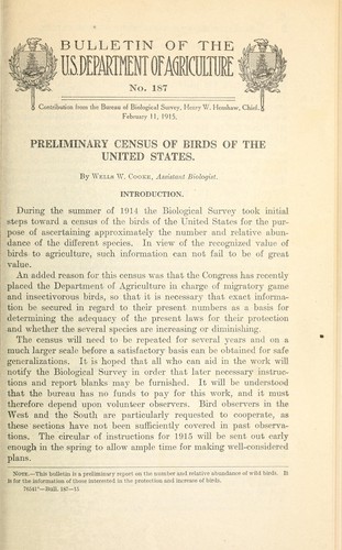 Cover for Preliminary census of birds of the United States