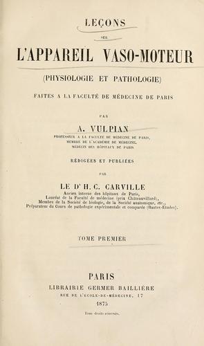 Cover for Les sur l'appareil vaso-moteur, physiologie et pathologie