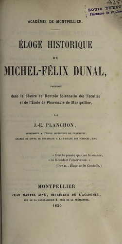 Cover for Eloge historique de Michel-Félix Dunal