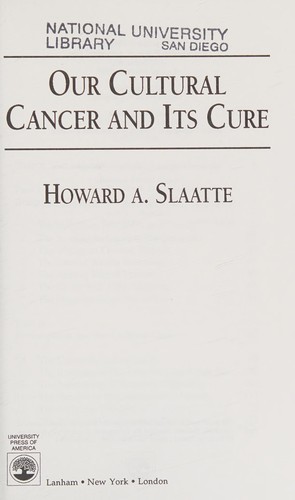 Cover for Our cultural cancer and its cure