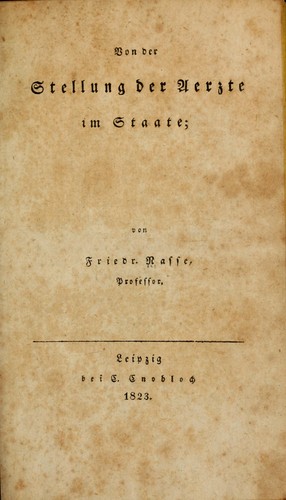 Cover for Von der Stellung der Aerzte im Staate