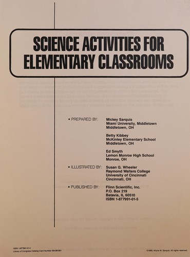 Cover for Simple hands-on activities reinforce education (Scientific activities for elementary classrooms)