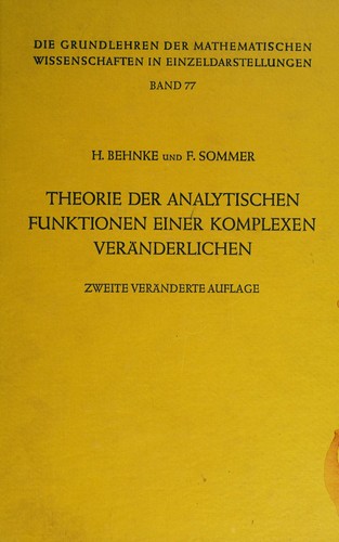 Cover for Theorie der analytischen Funktionen einer komplexen Verhänderlichen
