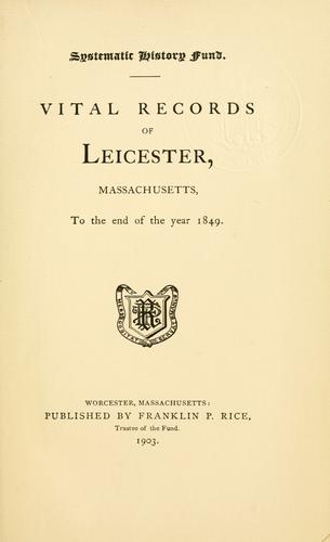 Cover for Vital records of Leicester, Massachusetts, to the end of the year 1849.