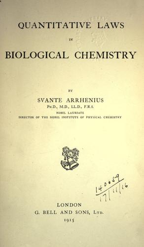 Cover for Quantitative laws in biological chemistry.