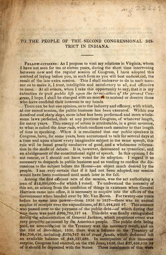 Cover for To the people of the second congressional district in Indiana