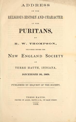 Cover for Address on the religious history and character of the Puritans