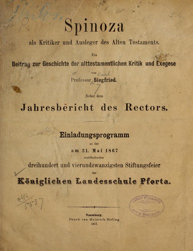 Cover for Spinoza als kritiker und ausleger des Alten Testaments