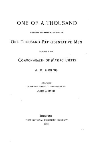Cover for One of a thousand