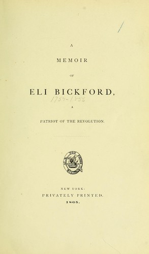 Cover for A memoir of Eli Bickford