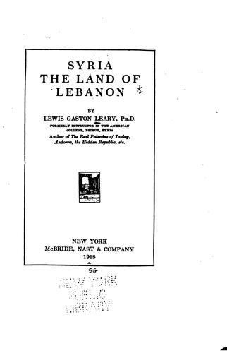 Cover for Syria: The Land of Lebanon