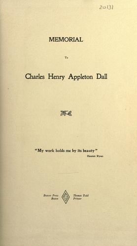 Cover for Memorial to Charles Henry Appleton Dall ...