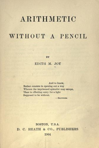 Cover for Arithmetic without a pencil