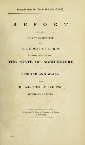 Cover for Report, with the minutes of evidence, appendix and index.