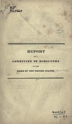 Cover for Report of a committee of directors of the Bank of the United States [on the removal of the deposits, December 3, 1833]