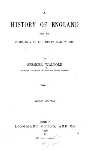 Cover for A history of England from the conclusion of the great war in 1815