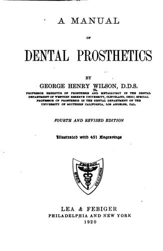 Cover for A manual of dental prosthetics