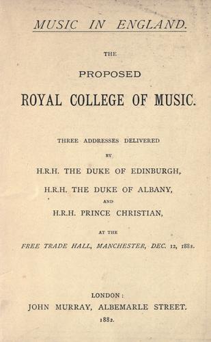 Cover for The proposed Royal College of Music