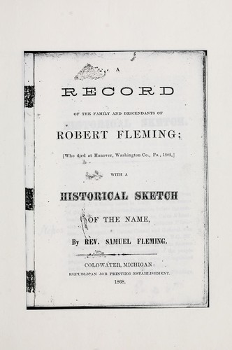 Cover for A record of the family and descendants of Robert Fleming