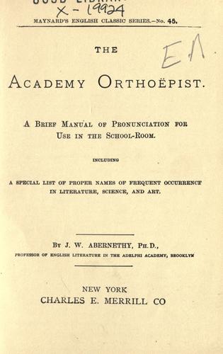 Cover for academy orthoëpist