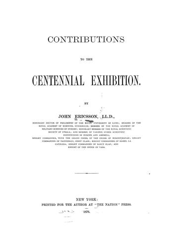 Cover for Contributions to the Centennial Exhibition.