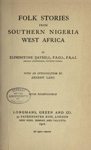 Cover for Folk stories from Southern Nigeria, West Africa.