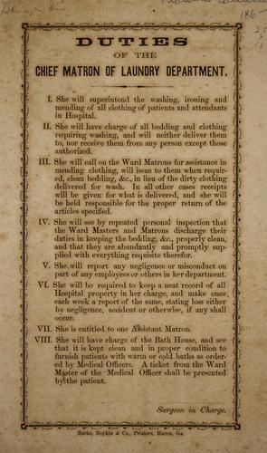 Cover for Duties of the chief matron of laundry department [of Okmulgee Confederate Hospital]