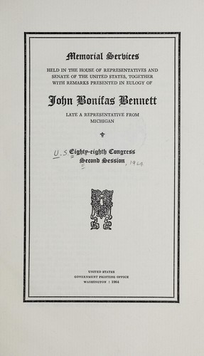 Cover for Memorial services held in the House of Representatives and Senate of the United States